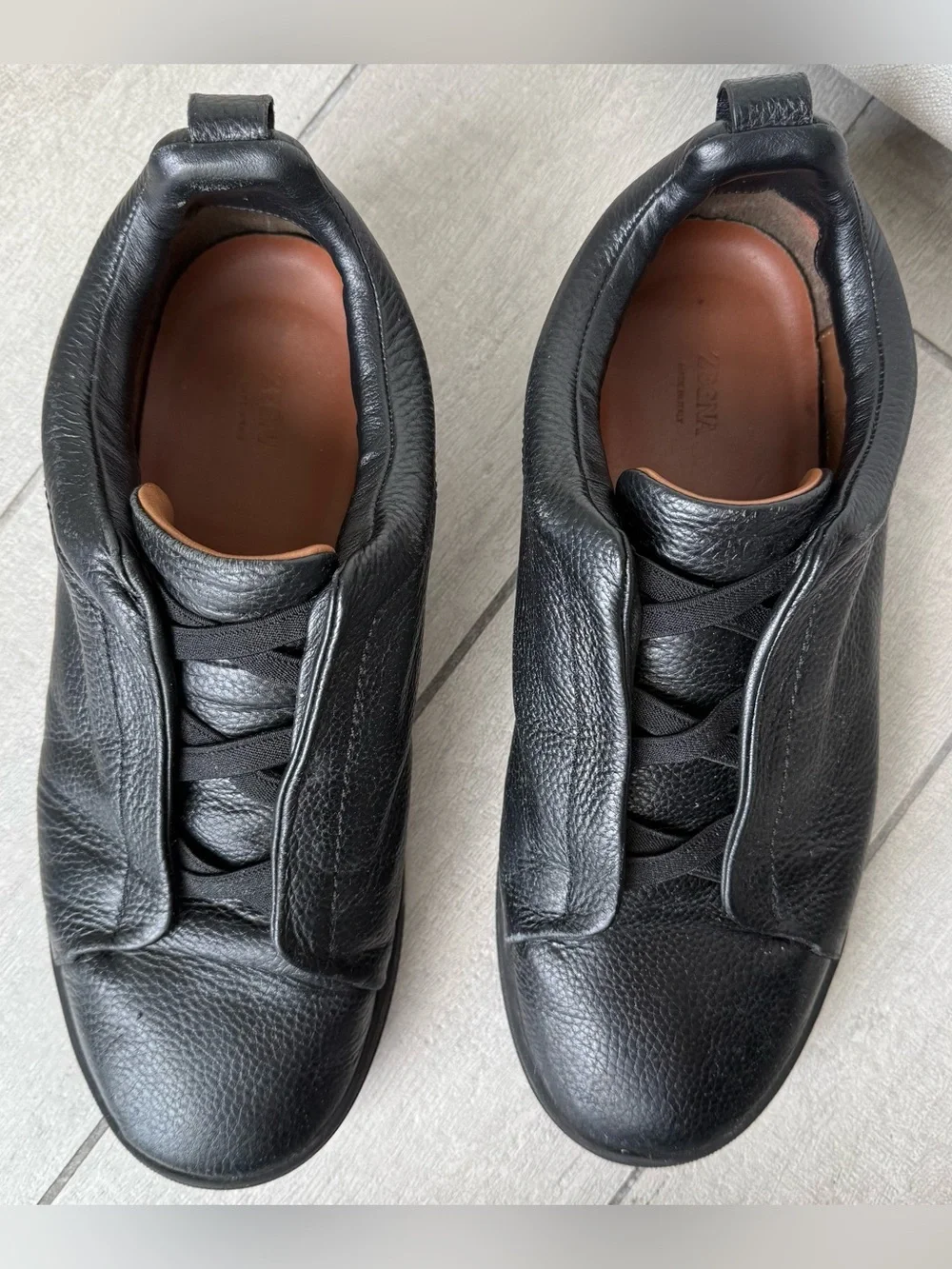 Triple Stitch Black Leather Men's Sneakers